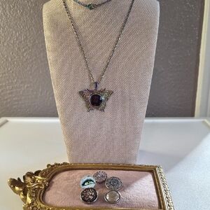 Vintage Oilslick And Silver and Snap Pendant Necklace With 6 Interchangable Snap